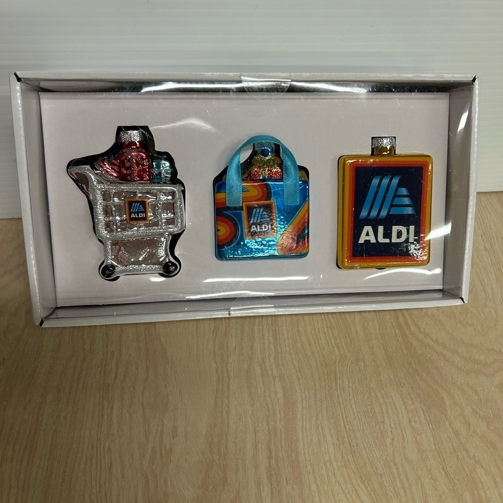 Aldi Christmas Tree Ornaments Shopping Cart Merry Moments NIB Glass